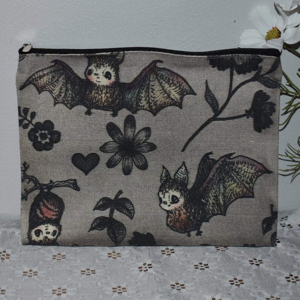 Whimsigoth Gothic Moody Floral Flowers Vampire Bats Small Cosmetic Makeup Bag